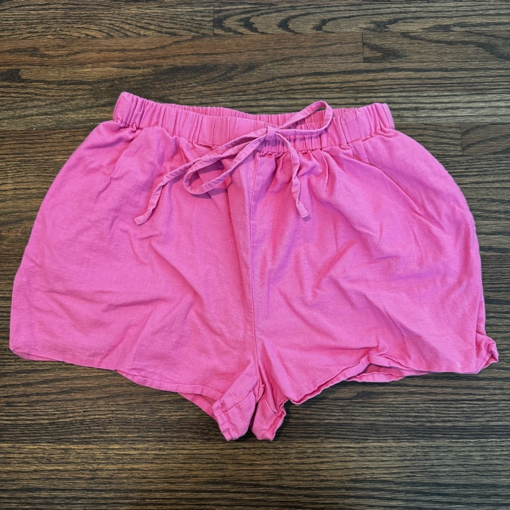 Anthropologie Rahi pink linen drawstring shorts size small